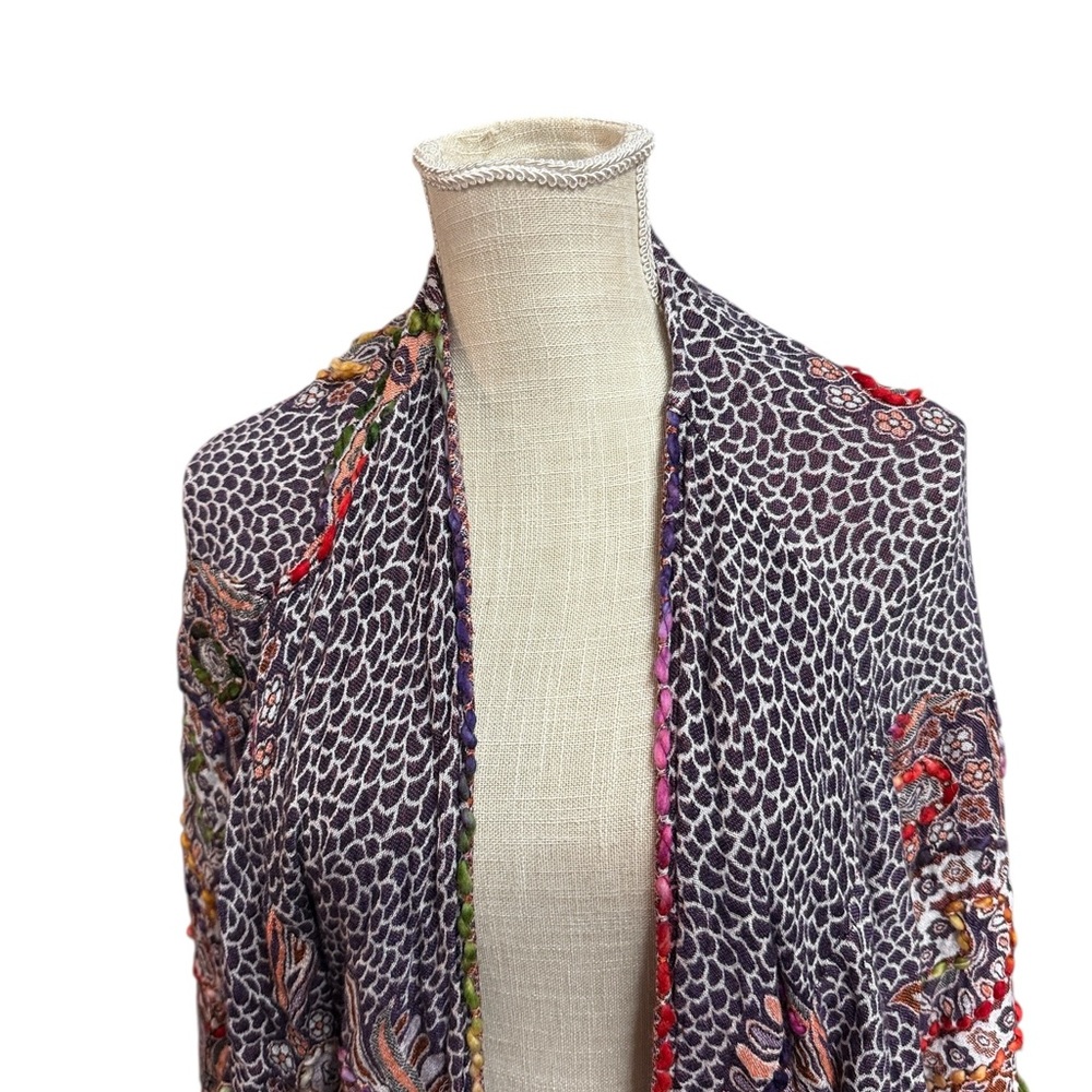 Raj Paisley Embroider Whimsy Womens OS Short Sleeve Duster Topper Cardigan Boho - Picture 3 of 14